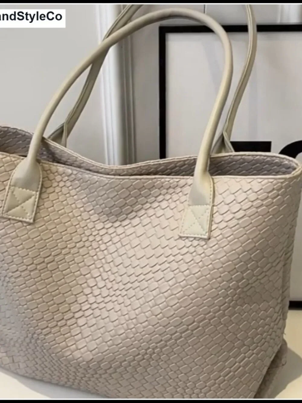 Woven Synthetic Leather Tote Bag Large Capacity Shoulder Handbag